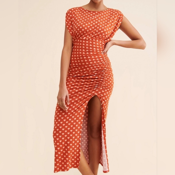 Free People Women's Lakeside Printed Midi Dress Ginger Heart Combo, Open Back S - Picture 1 of 12